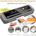 MegaWise Food Vacuum Sealer Machine High-Power 80kPa Suction, One-Touch Operation, Built-in Cutter Works with All Food Types, Includes Bags & Hose (Black), Keeps Food Fresh 5x Longer