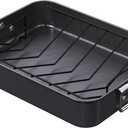 CHEFMADE Roasting Pan, 16-Inch Non-Stick Turkey Roaster Lasagna Pan with Rack - Rectangular Deep Dish Chicken Roaster Pan 16.3" x 12.52" x 3.11"(Black)