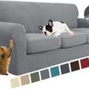 YEMYHOM Latest Checkered 4 Pieces Couch Covers for 3 Cushion Couch High Stretch Thickened Sofa Cover for Dogs Pets Elastic Slipcovers Living Room Furniture Protector (Light Gray), 71"-91"(3 Cushions)