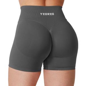 YEOREO Hidden Scrunch Workout Shorts Vision Women Seamless Gym Shorts High Waist Yoga Shorts (Gray, M)