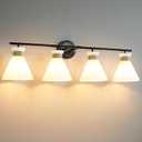 Bathroom Vanity Light Fixtures: 4-Light Mid Century Modern Vanity Lights for Bathroom Over Mirror, Black and Gold Wall Sconce Lighting with Frosted Milky Glass for Bath Bedroom