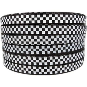 Black Grosgrain Ribbon White Checkered Printed, 3/8 Inch 25Yards