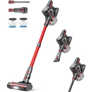 CHEBIO Cordless Vacuum Cleaner, Stick Vacuum with Powerful Suction, 45Mins Runtime Vacuum Cleaners for Home, Anti-tangle and Self-standing, 6 in 1 Lightweight Vacuum for Hardwood Floor Carpet Pet Hair
