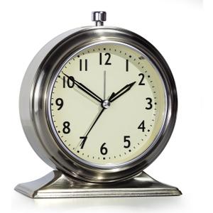 AYRELY 4-inch Battery Operated Alarm Clock Silent Analog Desk Clocks with Light Vintage Metal Table Clock for Living Room Shelf Bedside Home Decor (Gold)