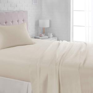 Amazon Basics Lightweight Super Soft Easy Care Wrinkle Free Breathable Brushed Microfiber 3-Piece Bed Sheet Set with 14-Inch Deep Pockets, Twin, Beige, Solid
