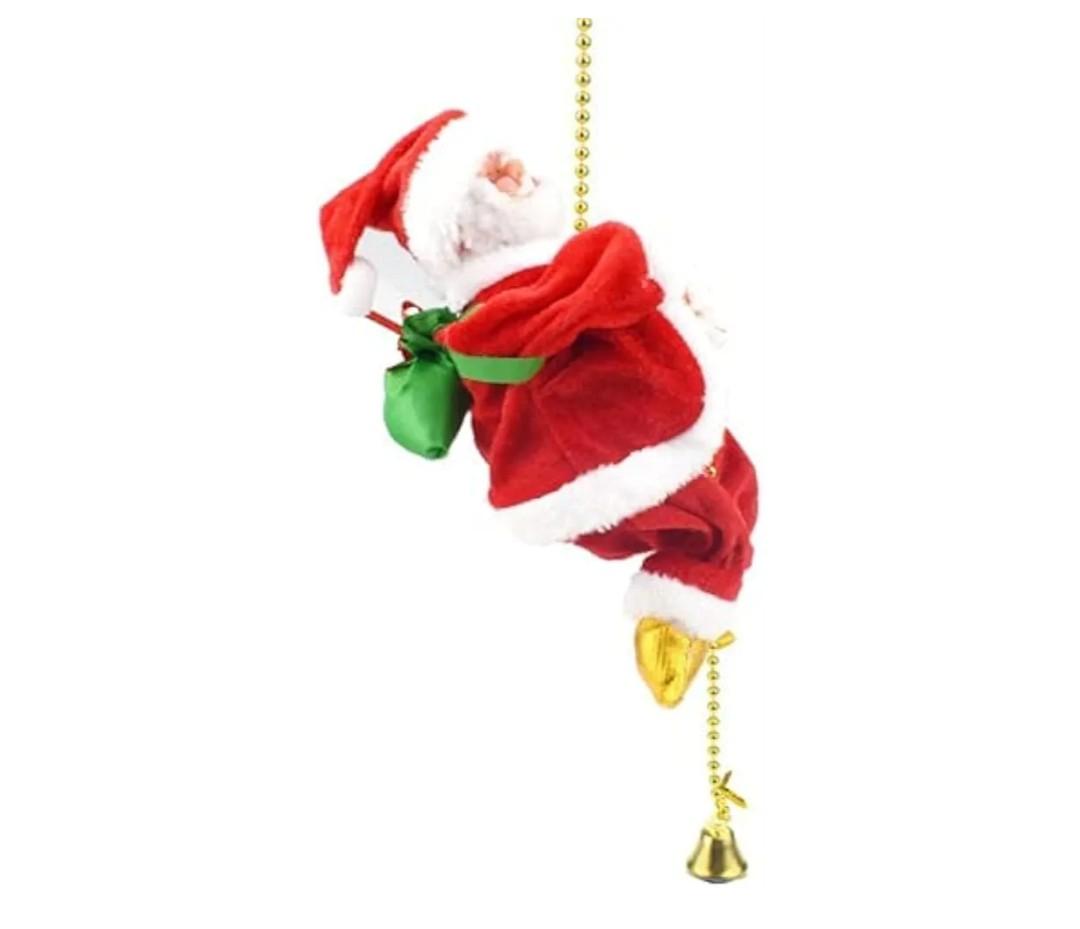 Climbing Santa Claus 9" Christmas Ornament Xmas Decoration Climbs Up and Down Battery Operated Toy with Light Music and Sound Animated Climbing on Beads Musical Moving Figure Xmas Christmas Ornament