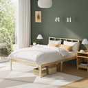 Bamboo Bed Frame Full Size with Headboard Platform Bedframe Solid Stablewith Non-Slip Slats Support Tall Bed No Box Spring Needed Heavy Duty Easy Assembly Noise Free Nature, Full with Headframe