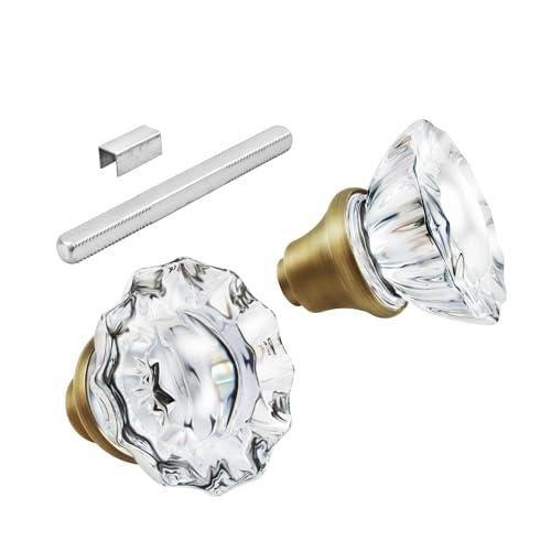 newliplace 1 Pack Glass Door Knobs Interior Mortise Lock Replacement Set with Spindle, Vintage Crystal Door Knobs for Replacing Broken Old Antique Lock Sets on Interior Door, Antique Brass Finish