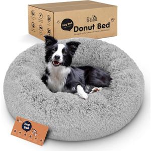 Donut Dog Bed - Premium Comfort for Anxiety Relief - Fluffy & Calming Design with Ultra-Plush Support | Cozy Round Dog Bed with Super Soft Circle Style (Grey, Large)