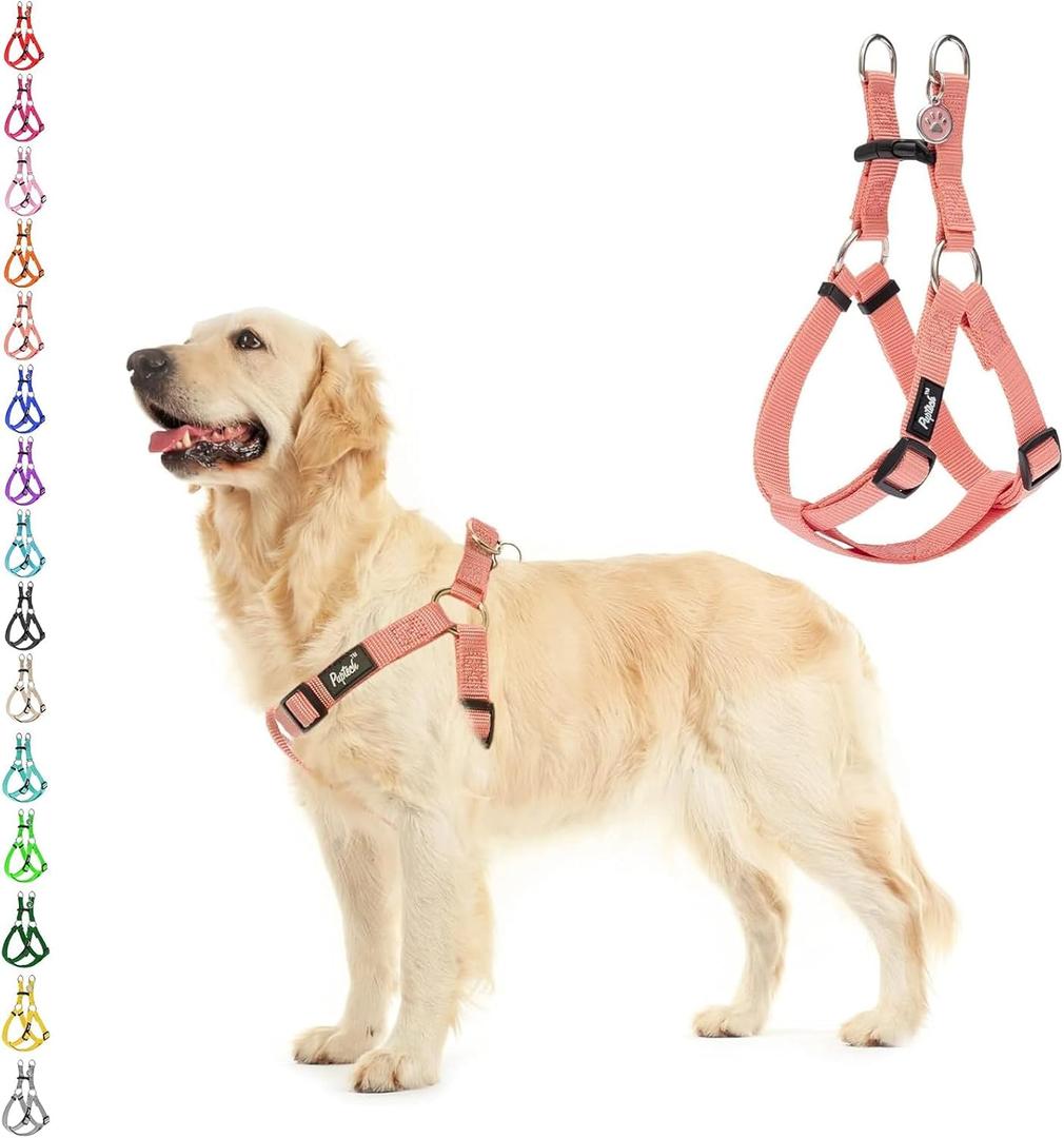PUPTECK No Pull Dog Harness Soft Adjustable Basic Nylon Step in Puppy Vest Outdoor Walking with ID Tag LightCoral (Large)
