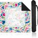 Colorful Floral Mahjong Mat with Carrying Bag 31.5" x 31.5" Non Slip Noise Reduction Table Cover Chinoiserie Blue Pink Floral Mahjong Mat for American Poker Card Board Dominoes Tile Games Gifts