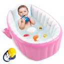 Inflatable Baby Bathtub, Portable Infant Toddler Bathing Tub Non Slip Travel Bathtub Mini Air Swimming Pool Kids Thick Foldable Shower Basin with Air Pump, Pink