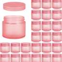 2oz Glass Jars 24 Pack, Hoa Kinh Mini Round Pink Frosted Glass Jars with Inner Liners and Pink Lids, Perfect for Storing Lotions, Powders and Ointments