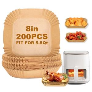 Air Fryer Paper Liners, 200Pcs Parchment Paper, 8 Inch Sheets Square Air Fryer Disposable Liner for 5-8QT Air fryer Baking Roasting Microwave, Non-Stick and Oil Proof for Easy Cleanup