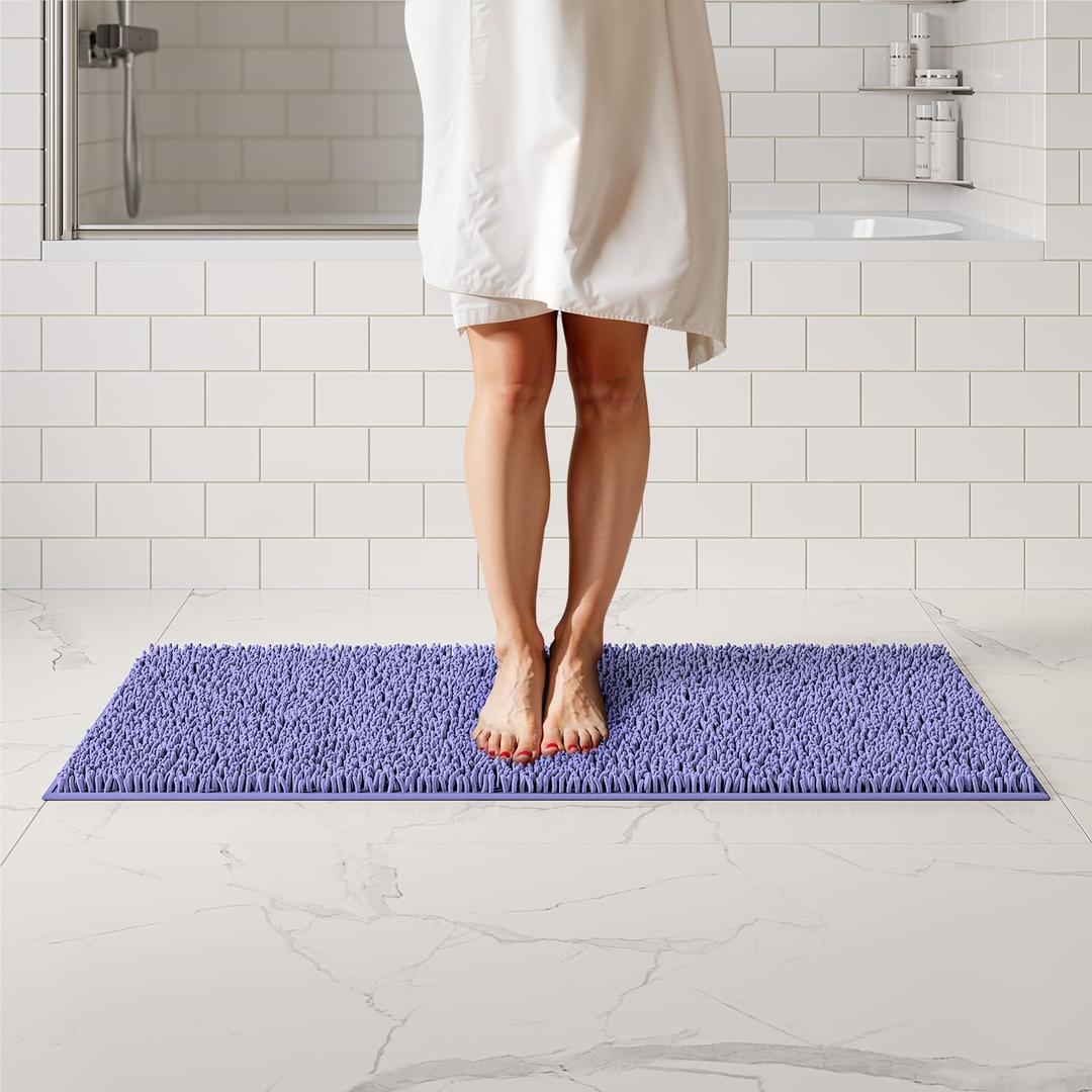 ITSOFT Plush Bathroom Rug 47x21, Absorbent Machine Washable Non Slip Chenille Bath Mats, Quick Dry Bathmat, Bath Rugs for Bath, Shower, Bedroom, or Door Mat, Lavender