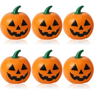 6 Pcs Halloween Pumpkin Inflatable Decorations 14 Inch Halloween Pumpkin Beach Balls Plastic Jack O Lantern Party Decoration for Yard, Garden, and Lawn Decorations