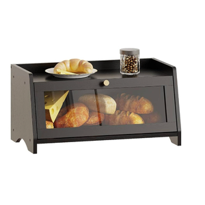 Bread Box for Kitchen Countertop, Bamboo Bread Box for Homemade Bread, Wooden Farmhouse Bread Storage Container, Small Breadbox Bread Bin Organizer for Counter Cabinet Pantry, Black