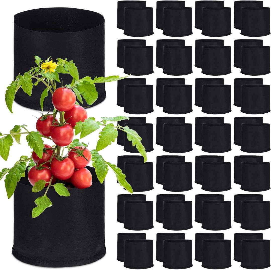 Zubebe 60 Pack Plant Grow Bags Bulk Garden Bags Aeration Grow Pots Heavy Duty Thickened Nonwoven Fabric Plant Pots Black Planting Container for Potato Tomato Vegetable Flower Fruits (5 Gallon)