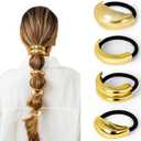 4 PCS Gold Hair Ties for Thick Thin Hair, Hair Accessories for Women Girls, Hair Cuffs Ponytail Holders