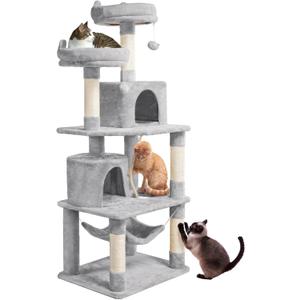 Yaheetech 62.5inches Cat Tree Cat Tower Cat Condo with Platform & Hammock, Scratching Posts for Kittens Pet Play House with Plush Perch for Indoor Activity Relaxing, Light Gray