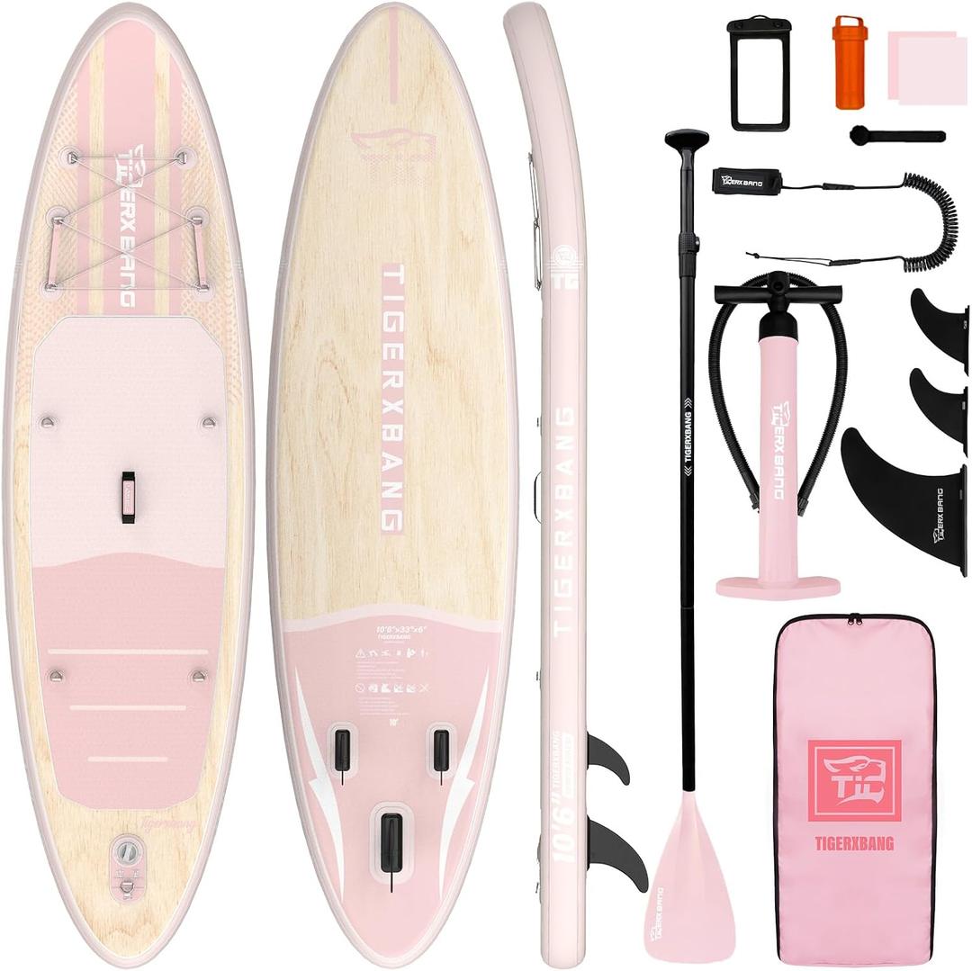 TIGERXBANG Inflatable Stand Up Paddle Board with SUP Board Accessories, Anti-Slip EVA Deck, 11'/10'6'' Paddleboard for Adults & Youth - All Skill Levels