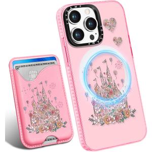 Toycamp for iPhone 14 Pro Max Case - Compatible with Magsafe Credit Card Holder Wallet Magnetic Cute Women Teen Girls Kawaii Girly Unique Castle Design Phone Cover for iPhone 14 Promax