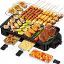 Electric Indoor Grill 1700W, 2 in 1 Smokeless Indoor Grill for Kitchen with Non-stick Removable Grill & Griddle Plate,Temperature Control Korean BBQ Grill with 3 Cheese Pans Dishwasher Safe (Black)