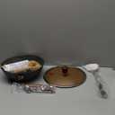 WANGYUANJI Cast Iron Wok Pan with Lid, 10.2 Inch Small Flat Bottom Stir Fry Skillet, Uncoated Traditional Chinese Iron Pot for 1-2 People, Compatible with Induction & Gas Stoves (steel Spatula-WOK)