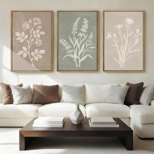 Anyzal Extra Large Boho Botanical Framed Wall Art 24x36 Inch Farmhouse Floral Canvas Wall Decor Neutral Minimalist Plant Painting for Living Room Bedroom Dining Room Set of 3