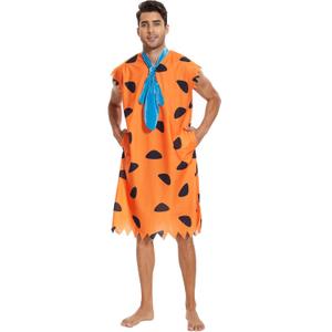 Halloween Adult Costume Dress Family Cosplay Caveman Couple Costume Outfit (XX-Large, Orange)