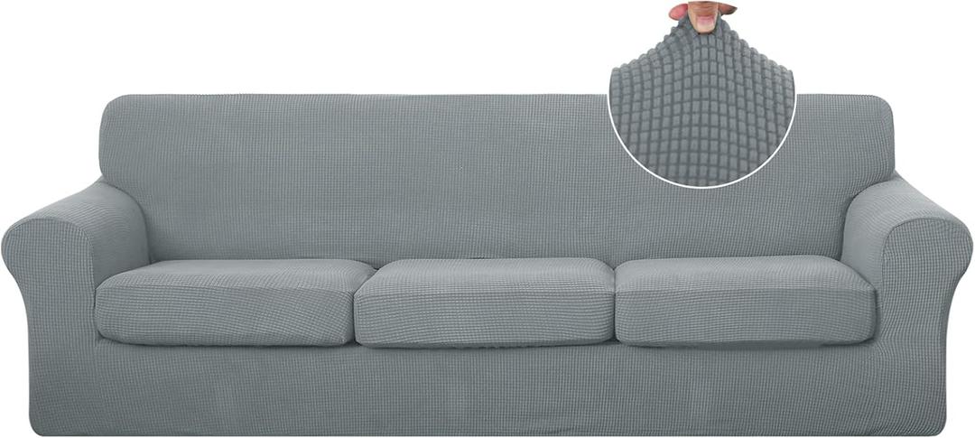 U-NICE HOME 4 Pieces Oversized Stretch Couch Cover Sofa Cover Washable Slipcover with Individual Seat Cushion for 3 Cushion Couch Sofa Pet Friendly (Oversized Sofa, Grey)