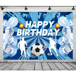 7x5FT Soccer Birthday Backdrop Running Blue Soccer Bckdground for Boys Sports Party Theme Decorations Photoshoot Photo Props Background Vinyl