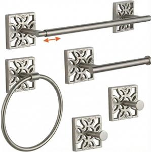 Autumn Alley 5 Pieces Nickel Bathroom Accessories Set, Wall Mounted  Silver Toilet Paper Holder, Chrome Bath Towel Holder, Brushed Nickel Towel Ring & Silver Bathroom Hardware Set Complete