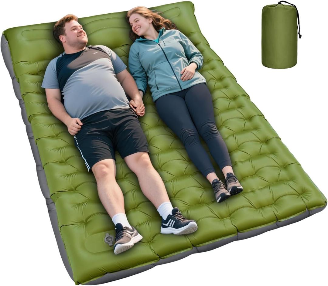 Double Sleeping Pad, Extra Thick 6 Inch Sleeping Pad for Camping 2 Person with Built-in Pillow & Foot Pump Ultralight Compact Inflatable Camping Mat for Backpacking Hiking Travel Tent Camp Gear Gifts (Green Grey-double)