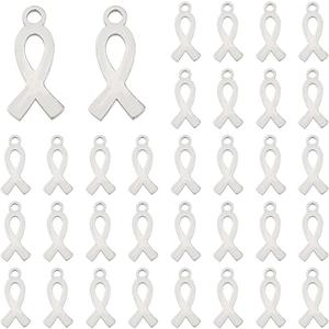 DICOSMETIC 50Pcs Ribbon Charms Bulk Breast Cancer Awareness Charms Hope Ribbon Pendant Dangling Autism Ribbons Bead Stamp Blank Tags Pendants for DIY Jewelry Craft Making Supplies