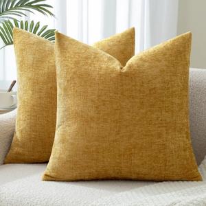 Woaboy Pack of 2 Gold Pillow Covers 20x20 Inch Soft Chenille Couch Throw Pillows Solid Color Cushion Covers Home Decoration for Sofa Living Room