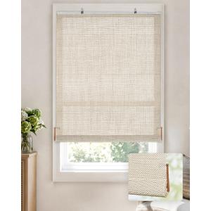 LazBlinds Cordless Bamboo Blinds, Easy Install Roller Shades for Windows, Hook-On Light Filtering Bamboo Shades for Interior Indoor Windows, 27" W x 48" H, Star-Off White