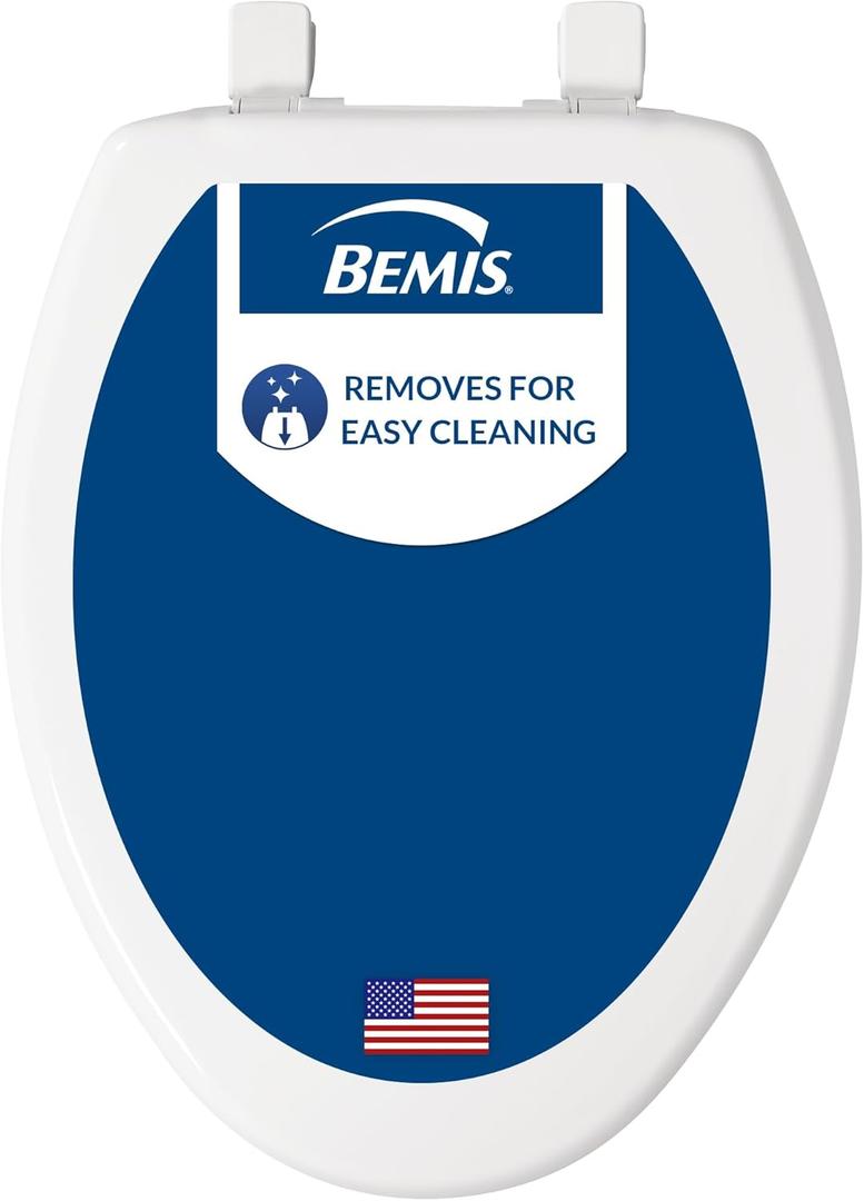 Bemis 7300SLEC Slow Close Toilet Seat, Easy Clean Hinges and Durable Plastic Seat, Made in USA, Elongated, White