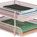 Mind Reader Stackable Paper Tray, Desktop Organizer, File Storage, Office, Metal Mesh, 10.5" L x 13.25" W x 7.5" H, 2 Pcs, Pink
