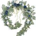 Ling's moment 9FT Spring Flower Garland- Wedding Arch Flowers for Backdrop Decoration, Eucalyptus & Rose, Artificial Floral Garland for Mantle - Sweetheart Head Table Decor for Reception, Dusty Blue