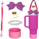 2 x 4Pcs Cup Accessories Set for Stanley, Including 1 PCS Mushroom Straw Topper Cover, 1PCS Straw Bow Decorate, 1 PCS Handle Strap, 1 Pcs Silicone Stanley Cup Boot for Stanley Cup 40/30 oz