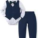 DISAUR Baby Boy Clothes Toddler Boy Outfits PCS Gentleman Dress Romper/Vest/Pants/Bow Tie Cotton Suit Sets, Size 18-24M