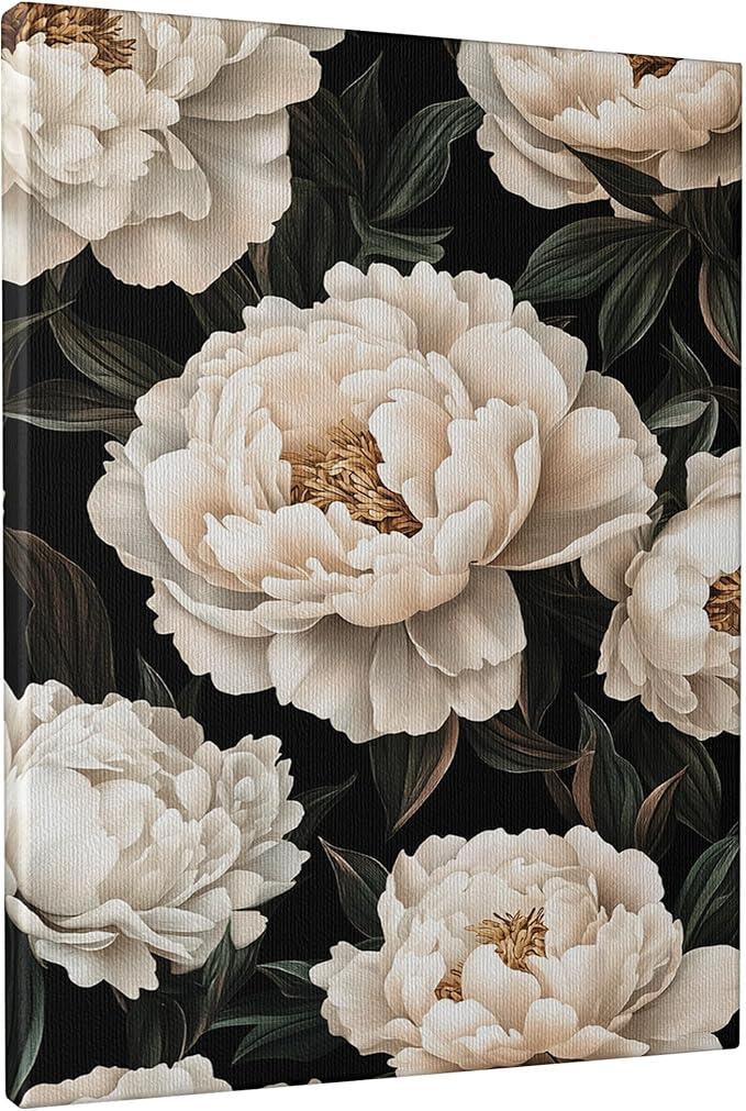 Elegant Peony Canvas Wall Art, Black and Cream Floral Decor, Spring Wall Art for Living Room, Bedroom, Home Office, Unframed 8x12 Inch Set of 2
