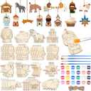 60 Pcs Wood Christmas Crafts for Adults DIY Paint Xmas Ornaments Blank Unfinished Wooden Cutouts Shapes Slices Hanging Embellishment for Christmas Tree Holiday Party Decor(Jesus Nativity)