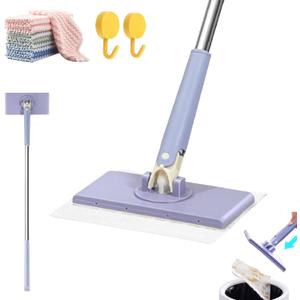 Clip to Grip Mop, Snap Grip Mini Mop, No Wash Lazy Mopes Wet and Dry with 10 Reusable Cloths, Zero Touch Mini Mops, Automatic Cloth Clip and No Wash Mops