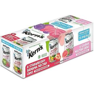 Kern’s Tropical Fruit Nectar Juice Variety Pack - Strawberry Banana & Guava Juice - Made from Fruit Puree for Smoothie Mix, Cocktail Mixers & Kids Drinks - 11.5oz, 12 Pack Canned Drinks, BBD 10/09/2026