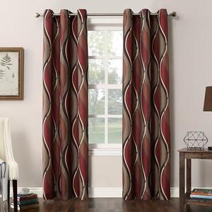 No. 918 Intersect Ogee Print Semi-Sheer Grommet Curtain Panel 2 Pack