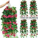 Magrowie Pack of 4pcs Artificial Hanging Bougainvillea Silk Plastic Flower Vines Faux Plant for Indoor Outdoor Home Farmhouse Garden Porch Eave Wall Fence Wedding Party Decor (Fuchsia)