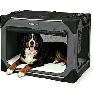 Collapsible Soft Dog Crate 42 Inch, Portable Travel Pet Crate for Extra Large Dogs with 4-Door Mesh, XL Dog Kennel Indoor & Outdoor, Dark Grey