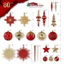 SHareconn 80pcs Christmas Balls Ornaments Set, Contemporary Light Luxury Gift Set, Shatterproof Plastic Decor for Xmas Tree Holiday Wedding Party Decorations with Hanging Strings,Red and Gold